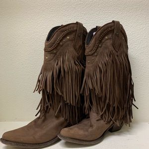 Liberty Black LB-71124 Vegas Brown Leather Fringe Boho Boots Women's Size 9